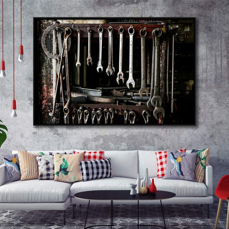 Mechanic Tools Framed Canvas Prints Wall Art - Painting Prints, Wall Decor, Floating Frame