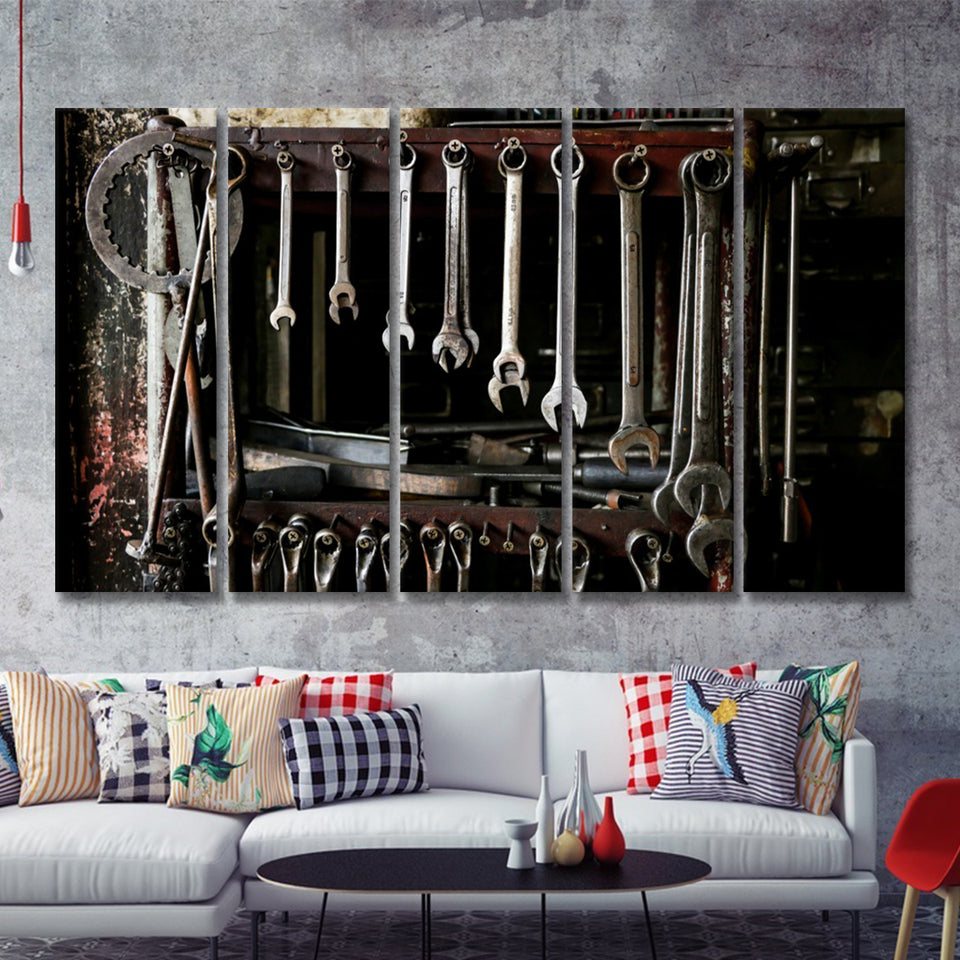 Mechanic Tools 5 Piece Canvas Prints Wall Art - Painting Prints, Wall Decor,Multi Panels