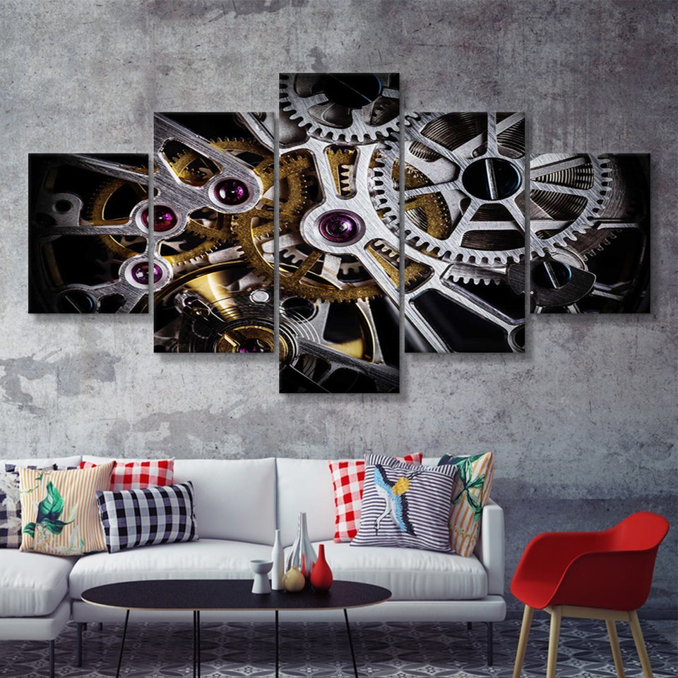 Mechanics Watch With Precious Stones Stylish 5 Piece Canvas Prints Wall Art Decor - Painting Canvas, Multi Panels