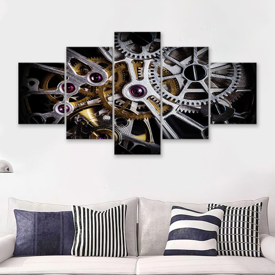 Mechanics Watch With Precious Stones Stylish 5 Piece Canvas Prints Wall Art Decor - Painting Canvas, Multi Panels