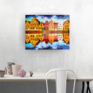 Medieval Brugge Houses Reflected In Water Acrylic Print - Art Prints, Acrylic Wall Art, Wall Decor, Home Decor