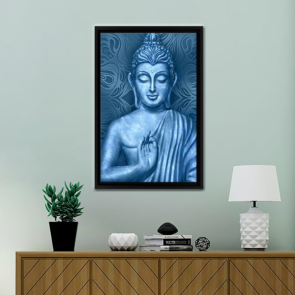 Meditating Blue Buddha Framed Canvas Prints - Painting Canvas, Framed Art, Prints for Sale, Wall Art, Wall Decor