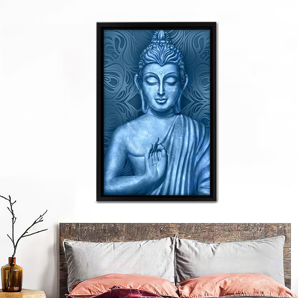 Meditating Blue Buddha Framed Canvas Prints - Painting Canvas, Framed Art, Prints for Sale, Wall Art, Wall Decor