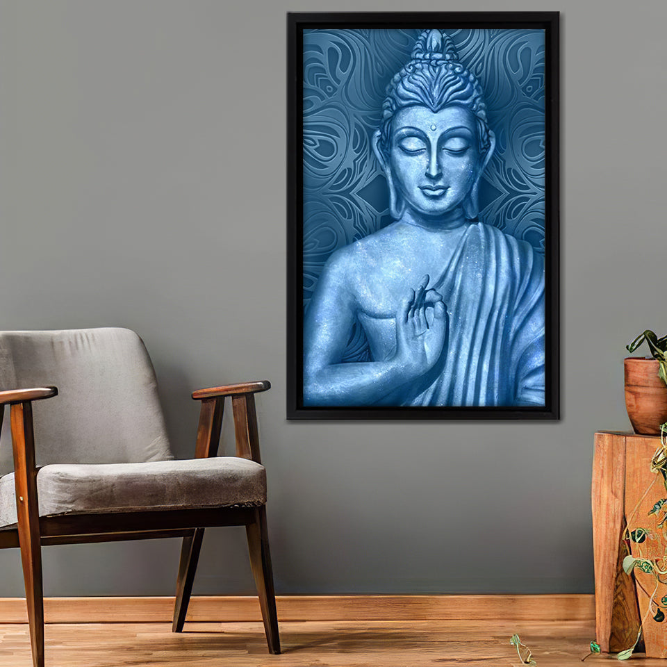 Meditating Blue Buddha Framed Canvas Prints - Painting Canvas, Framed Art, Prints for Sale, Wall Art, Wall Decor