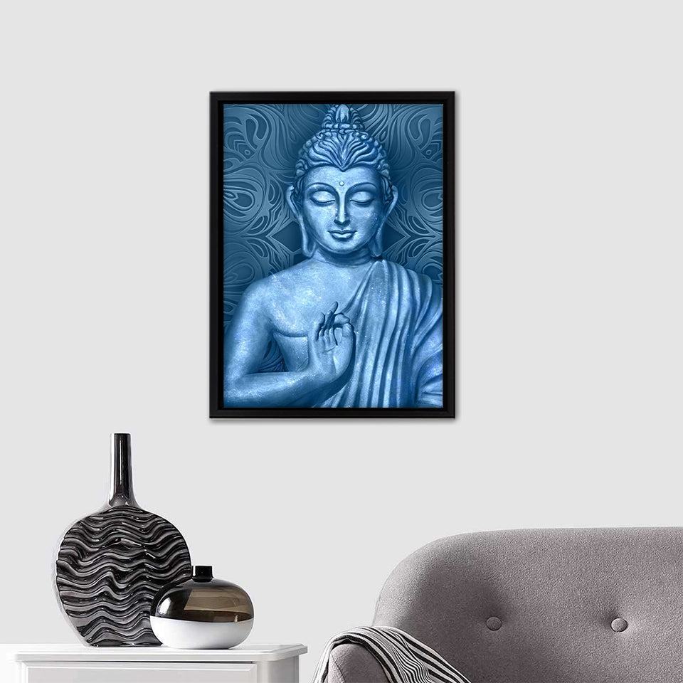 Meditating Blue Buddha Framed Canvas Prints - Painting Canvas, Framed Art, Prints for Sale, Wall Art, Wall Decor