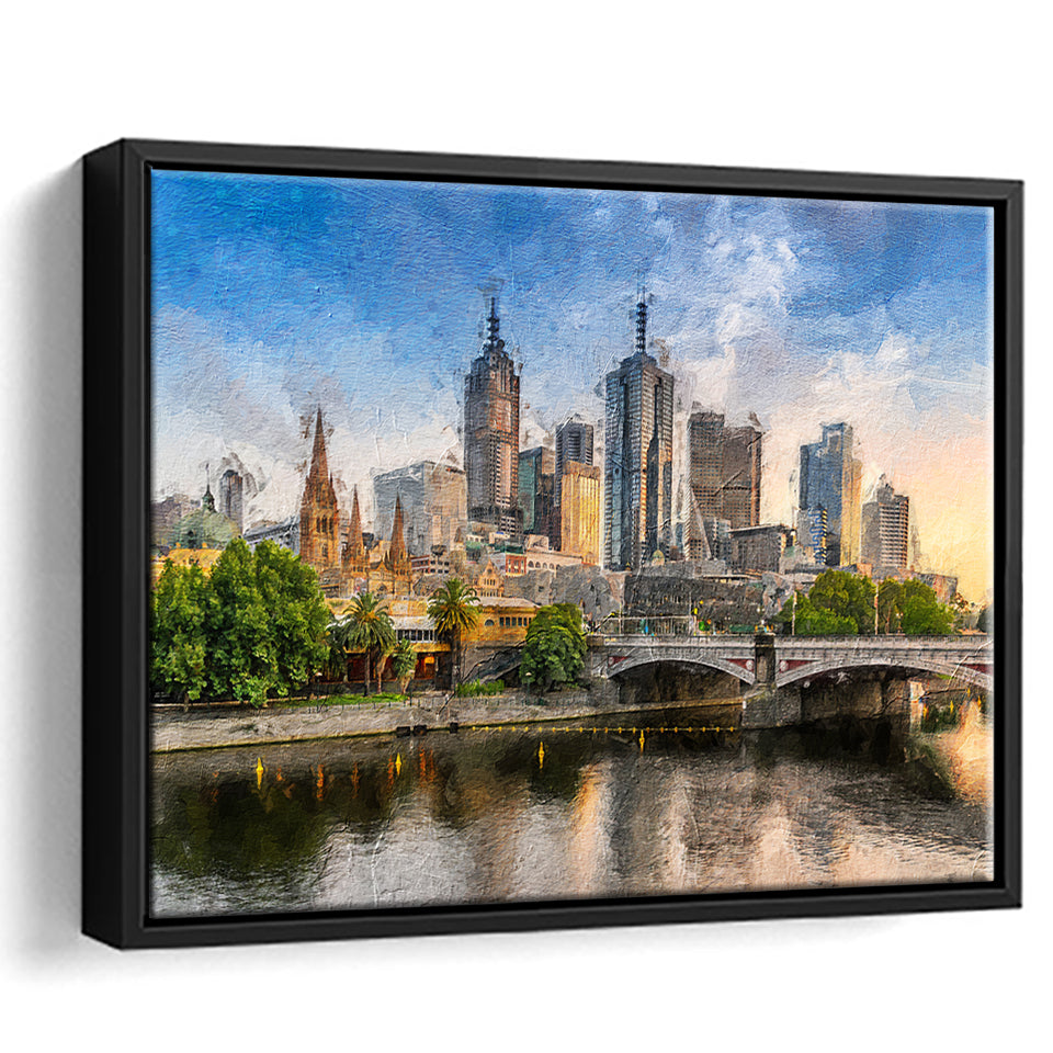 Melbourne Skyline Framed Canvas Prints Wall Art Decor - Paiting Canvas, Art Prints, Floating Frame