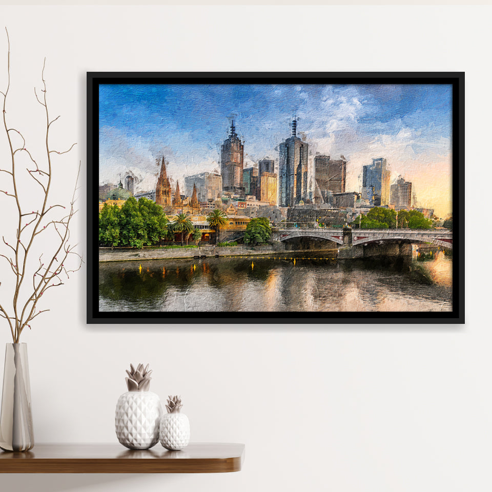 Melbourne Skyline Framed Canvas Prints Wall Art Decor - Paiting Canvas, Art Prints, Floating Frame