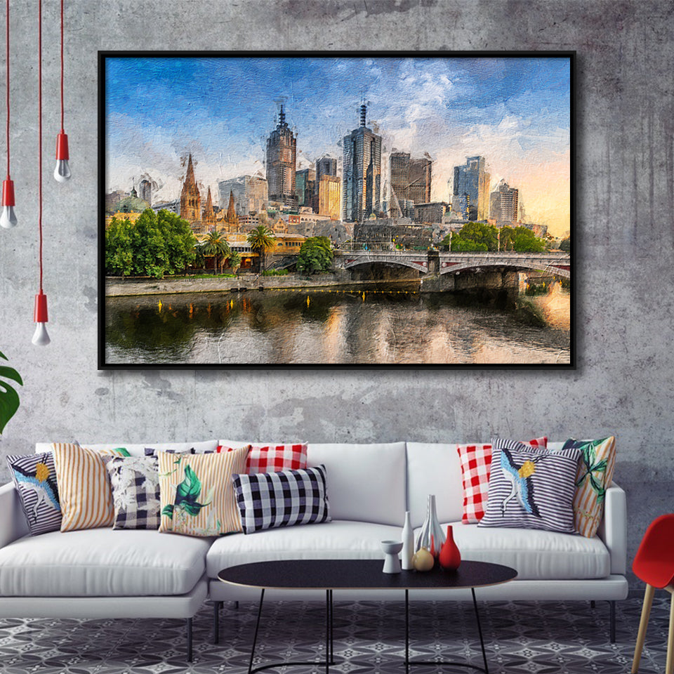 Melbourne Skyline Framed Canvas Prints Wall Art Decor - Paiting Canvas, Art Prints, Floating Frame