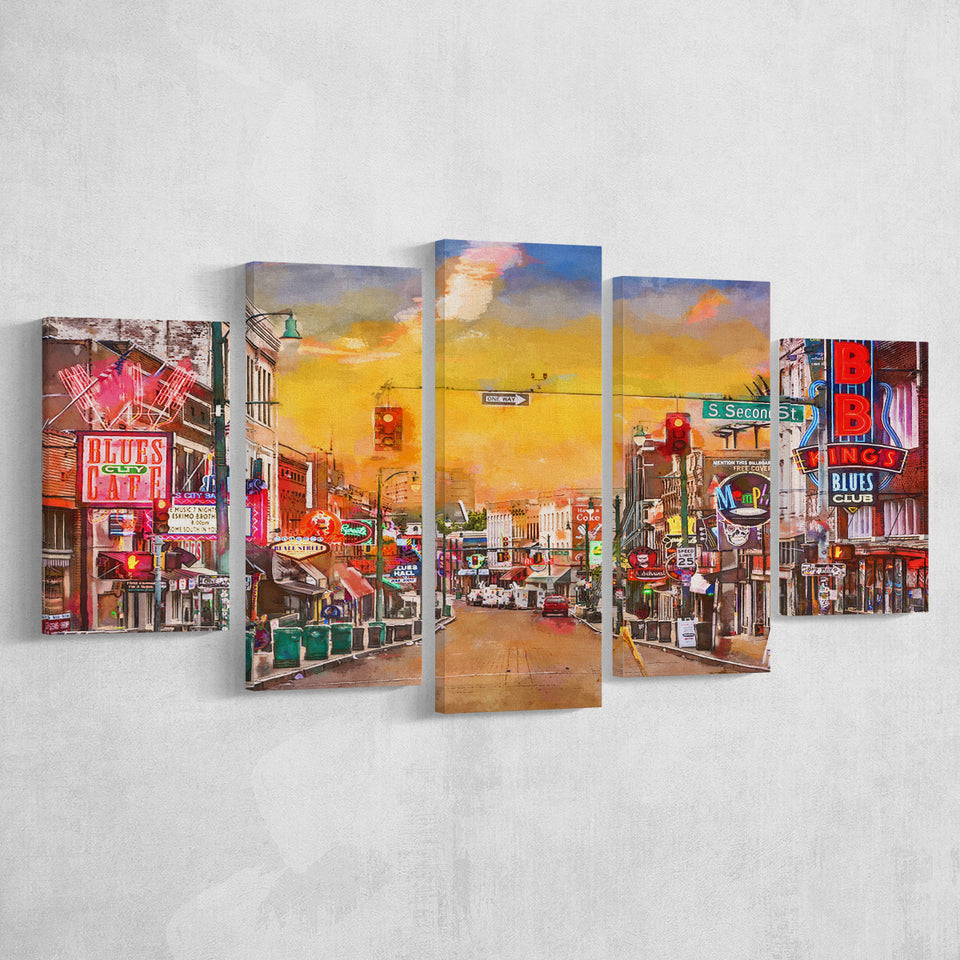 Memphis Tennessee Blues 5 Pieces Mixed Canvas Prints Wall Art Home Decor