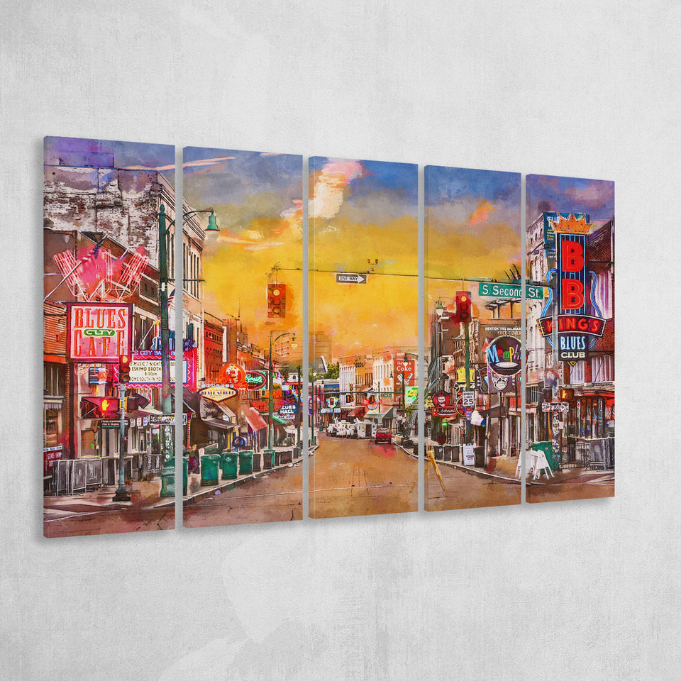 Memphis Tennessee Blues 5 Pieces Extra Large Canvas Prints Wall Art Home Decor