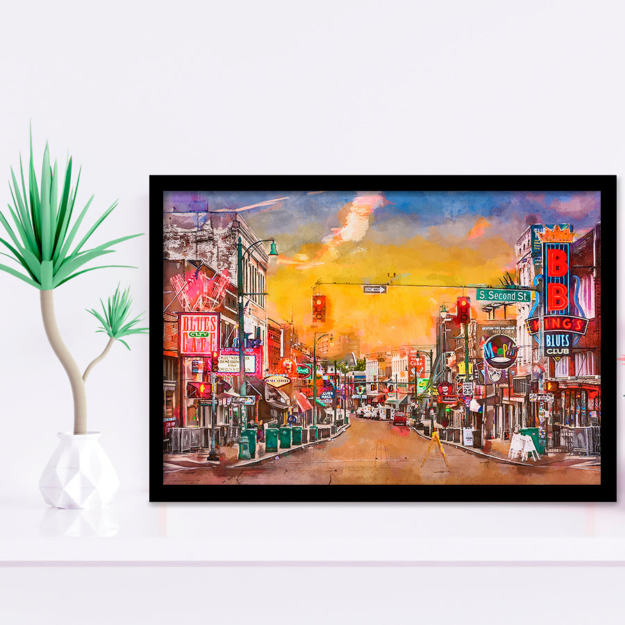 Memphis Tennessee Blues City Art Watercolor Framed Art Prints Wall Art Decor,Framed Picture