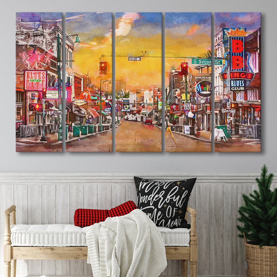 Memphis Tennessee Blues 5 Pieces Extra Large Canvas Prints Wall Art Home Decor