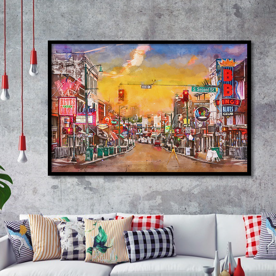 Memphis Tennessee Blues City Art Watercolor Framed Art Prints Wall Art Decor,Framed Picture