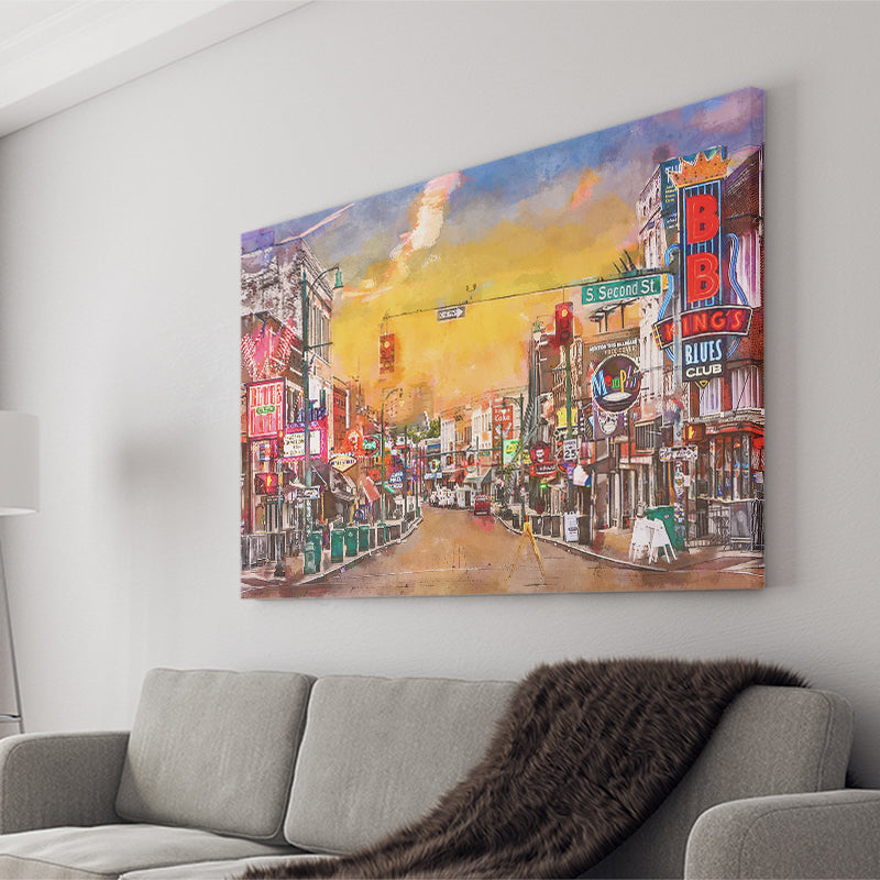 Memphis Tennessee Blues City Art Watercolor Canvas Prints Wall Art Home Decor, Large Canvas