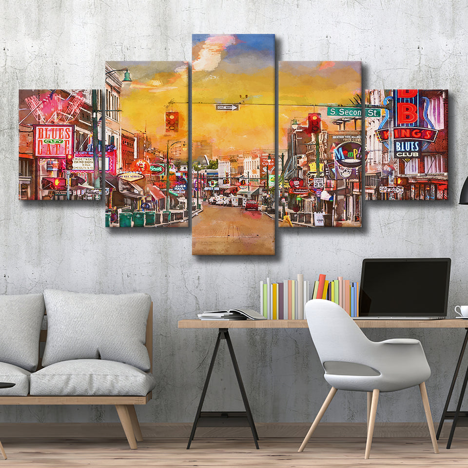 Memphis Tennessee Blues 5 Pieces Mixed Canvas Prints Wall Art Home Decor