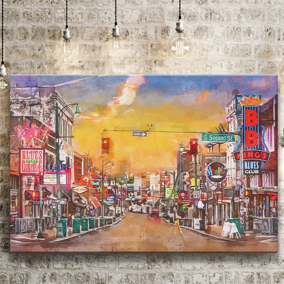 Memphis Tennessee Blues City Art Watercolor Canvas Prints Wall Art Home Decor, Large Canvas