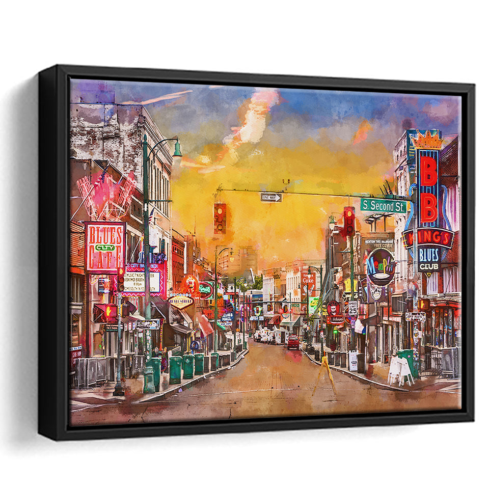 Memphis Tennessee Blues City Art Watercolor Framed Canvas Prints Wall Art Home Decor,Floating Frame