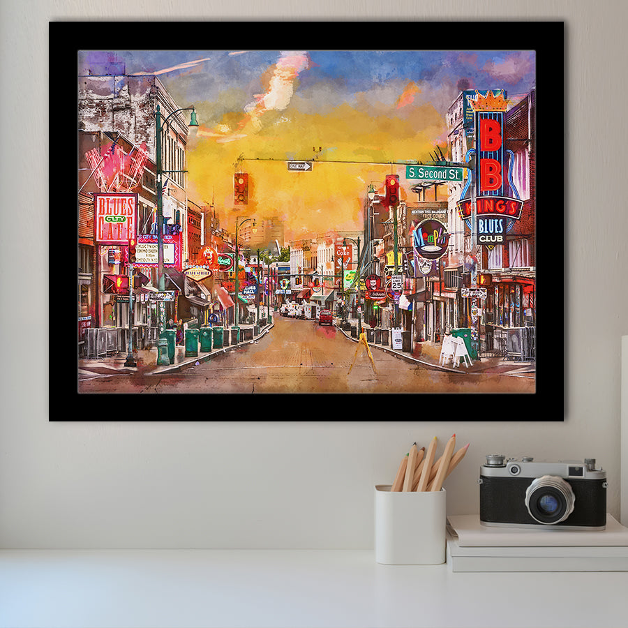 Memphis Tennessee Blues City Art Watercolor Framed Art Prints Wall Art Decor,Framed Picture