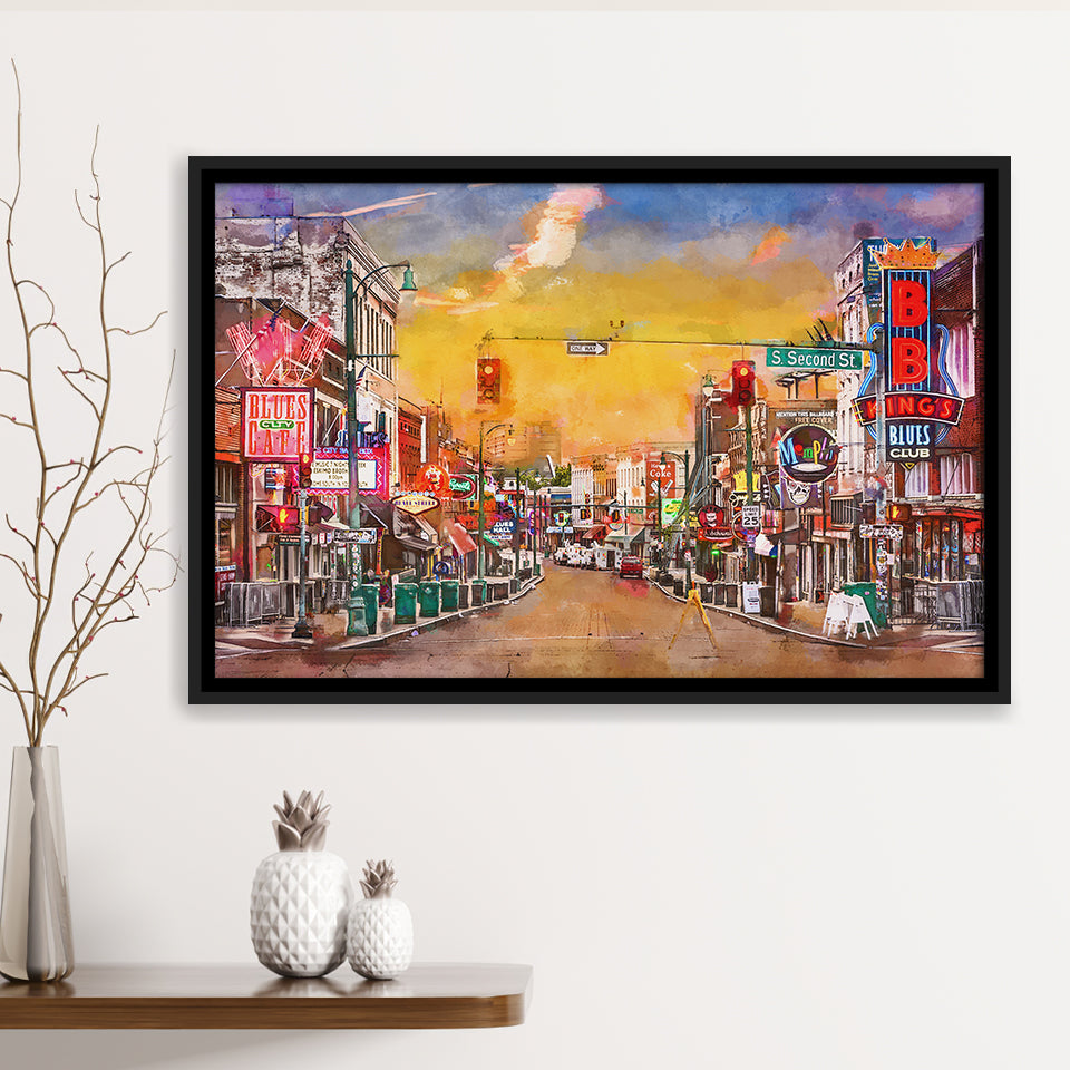 Memphis Tennessee Blues City Art Watercolor Framed Canvas Prints Wall Art Home Decor,Floating Frame