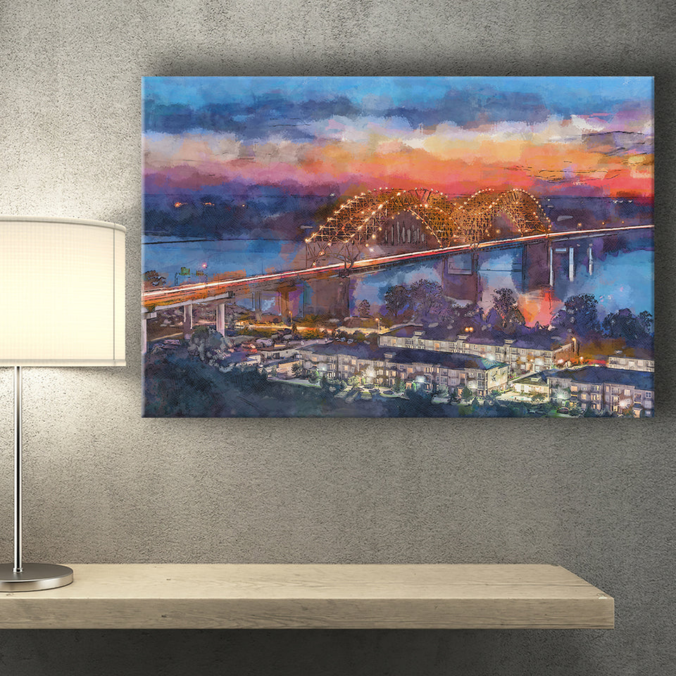 Memphis Tennessee Usa Hernando De Soto City Art Watercolor Canvas Prints Wall Art Home Decor, Large Canvas