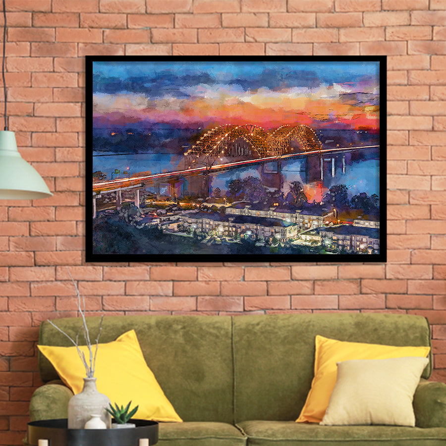 Memphis Tennessee Usa Hernando De Soto City Art Watercolor Framed Art Prints Wall Art Decor,Framed Picture
