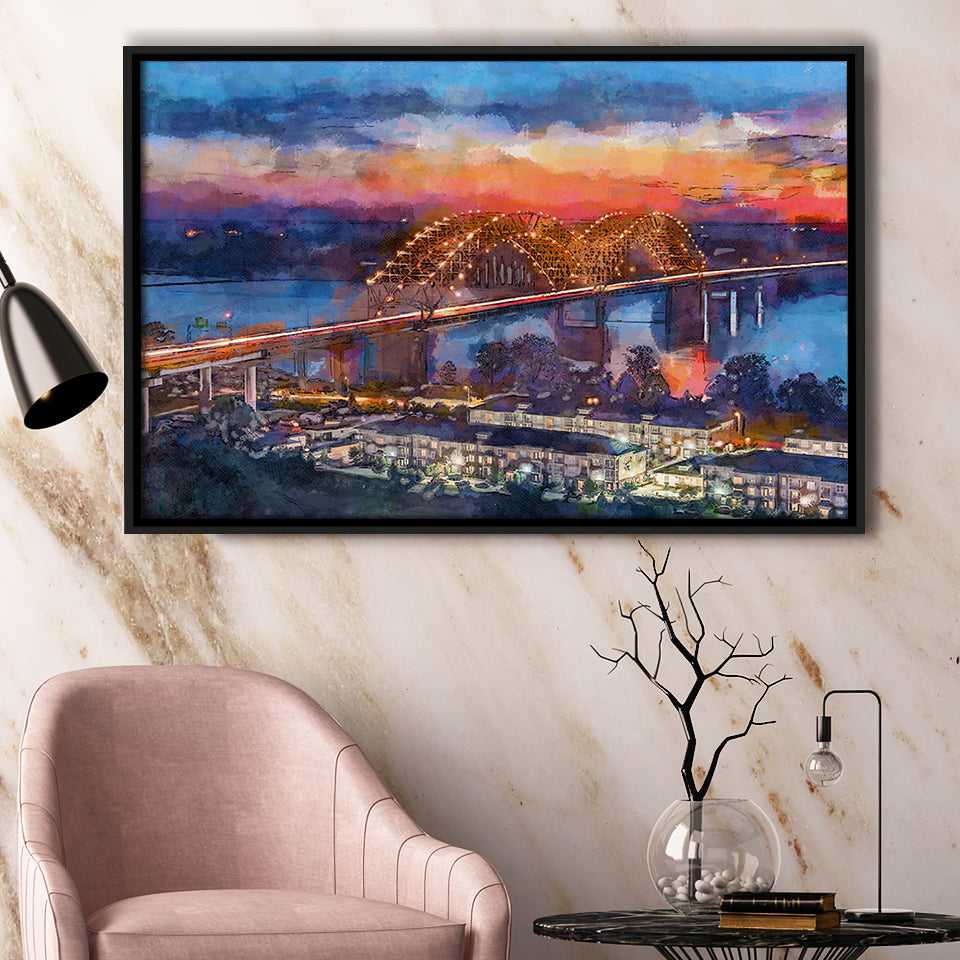 Memphis Tennessee Usa Hernando De Soto City Art Watercolor Framed Canvas Prints Wall Art Home Decor,Floating Frame