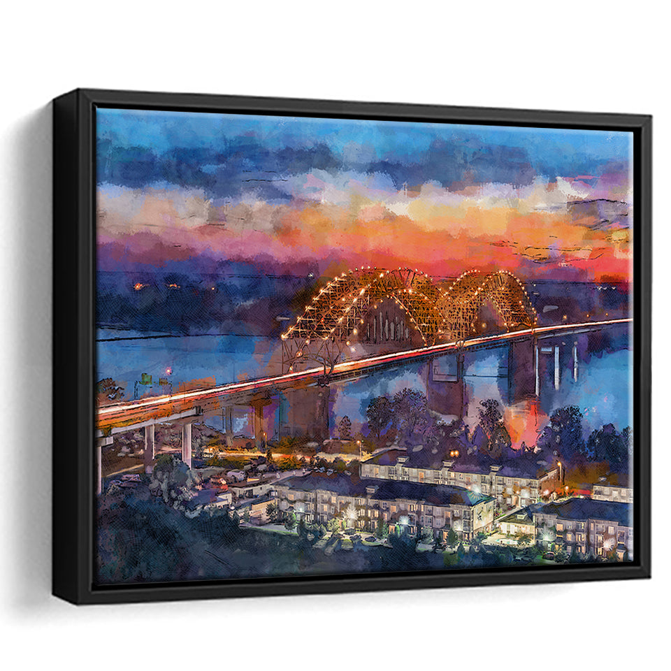 Memphis Tennessee Usa Hernando De Soto City Art Watercolor Framed Canvas Prints Wall Art Home Decor,Floating Frame
