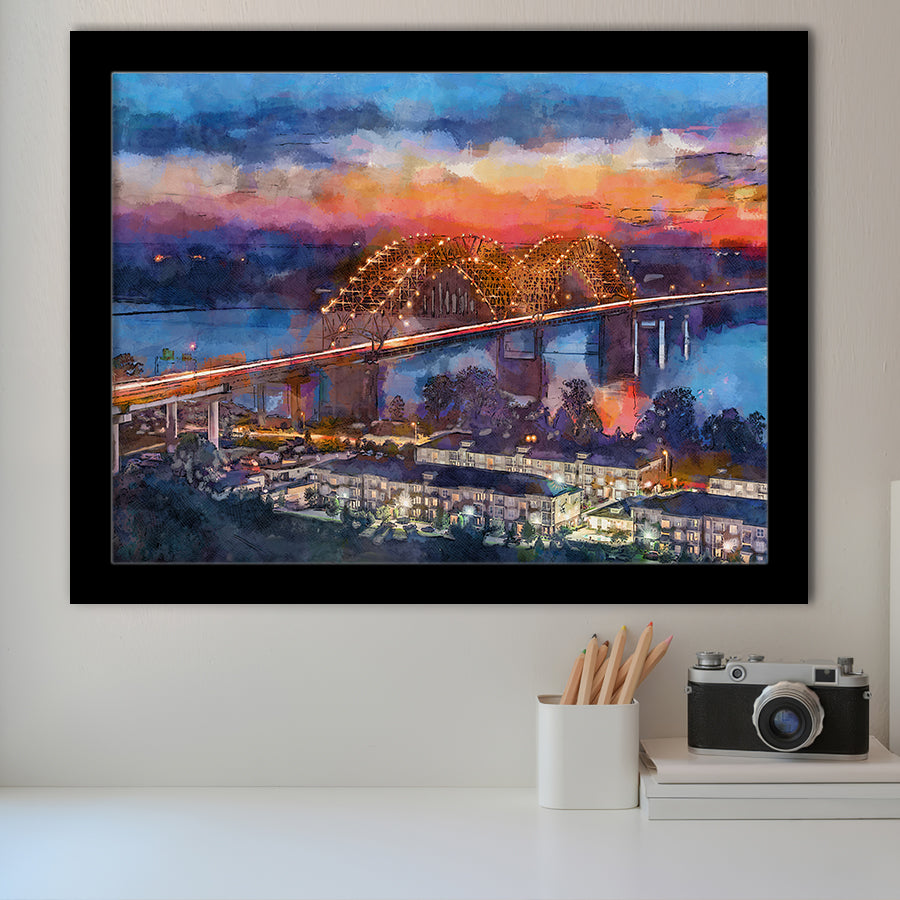 Memphis Tennessee Usa Hernando De Soto City Art Watercolor Framed Art Prints Wall Art Decor,Framed Picture