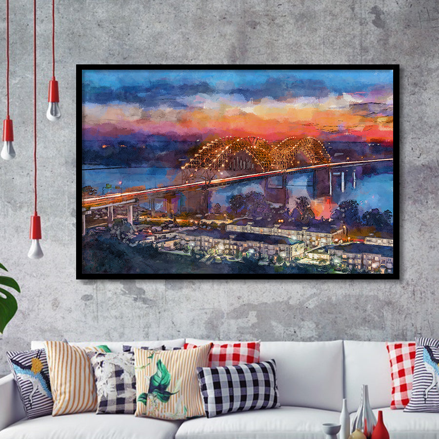 Memphis Tennessee Usa Hernando De Soto City Art Watercolor Framed Art Prints Wall Art Decor,Framed Picture