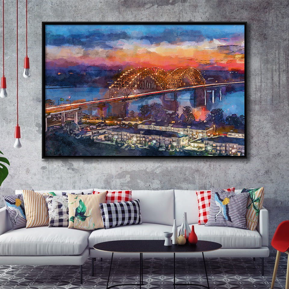 Memphis Tennessee Usa Hernando De Soto City Art Watercolor Framed Canvas Prints Wall Art Home Decor,Floating Frame