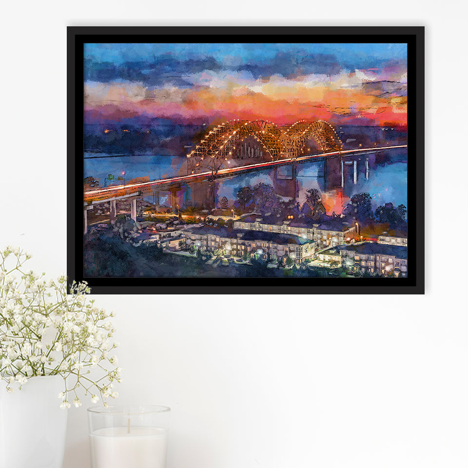 Memphis Tennessee Usa Hernando De Soto City Art Watercolor Framed Canvas Prints Wall Art Home Decor,Floating Frame