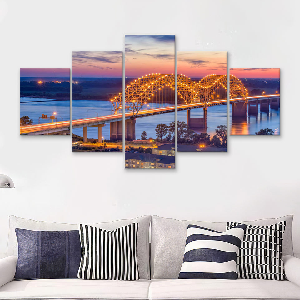 Memphis Tennessee USA at Hernando de Soto Bridge 5 Pieces Canvas Prints Wall Art - Painting Canvas, Multi Panels, Wall Decor