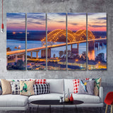 Memphis Tennessee USA at Hernando de Soto Bridge 5 Pieces Canvas Prints Wall Art - Painting Canvas, Multi Panels, Wall Decor