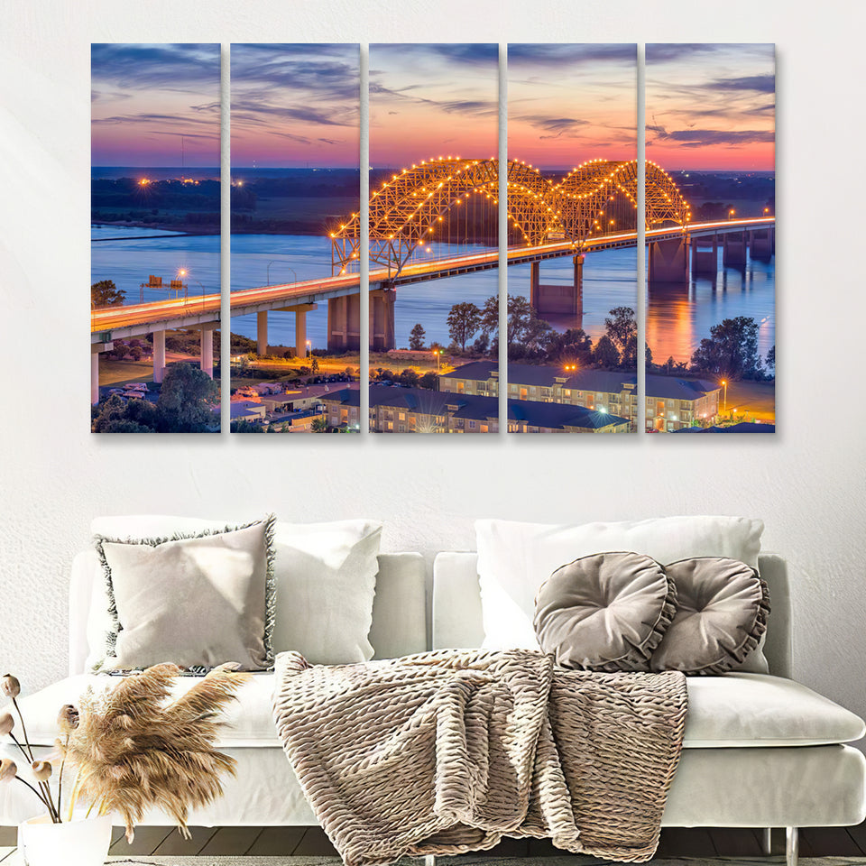 Memphis Tennessee USA at Hernando de Soto Bridge 5 Pieces Canvas Prints Wall Art - Painting Canvas, Multi Panels, Wall Decor
