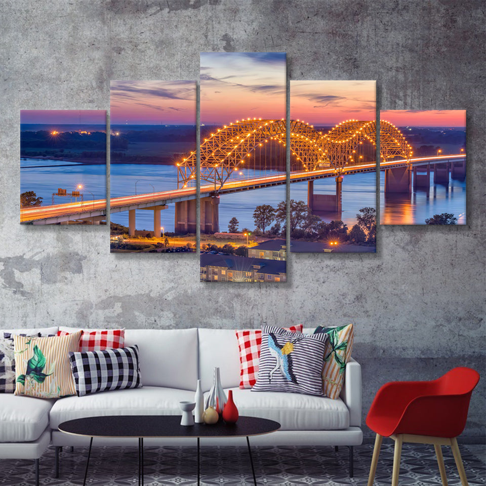 Memphis Tennessee USA at Hernando de Soto Bridge 5 Pieces Canvas Prints Wall Art - Painting Canvas, Multi Panels, Wall Decor