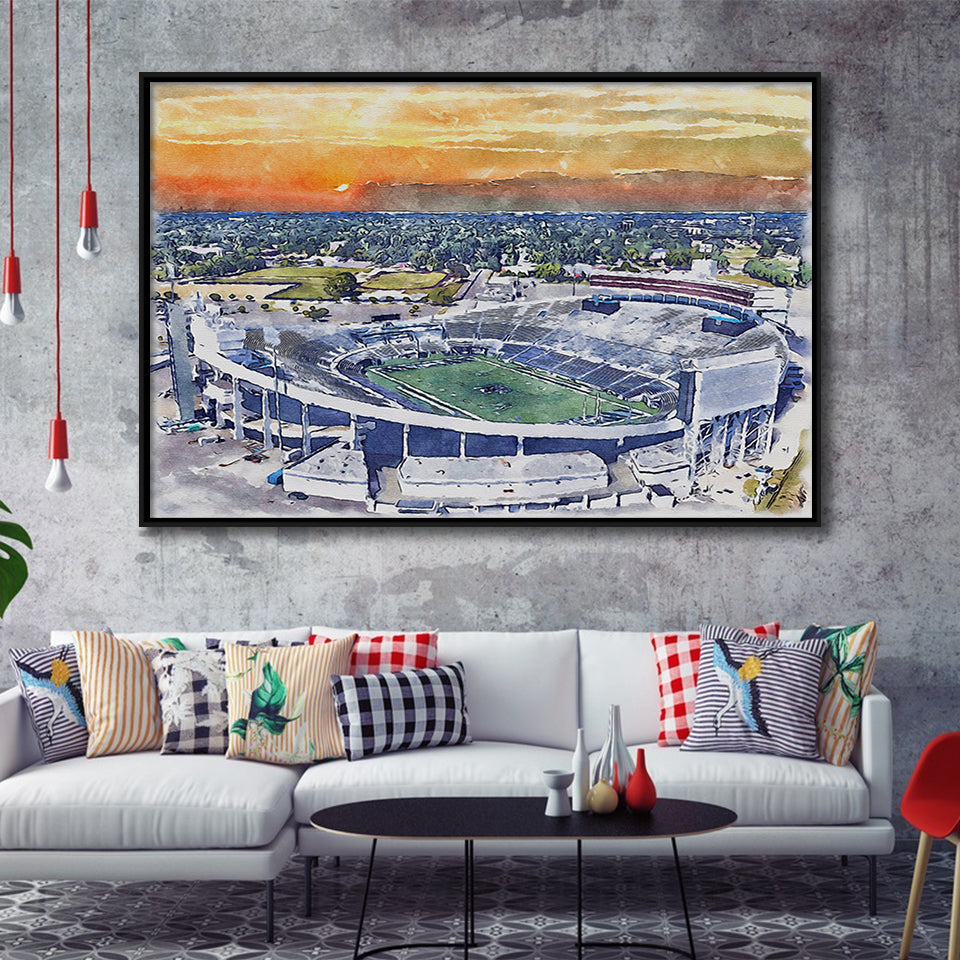 Memphis Tigers Liberty Bowl Memorial Stadium Watercolor, Sport Art Prints Fan Gift, Framed Canvas Prints Wall Art Decor