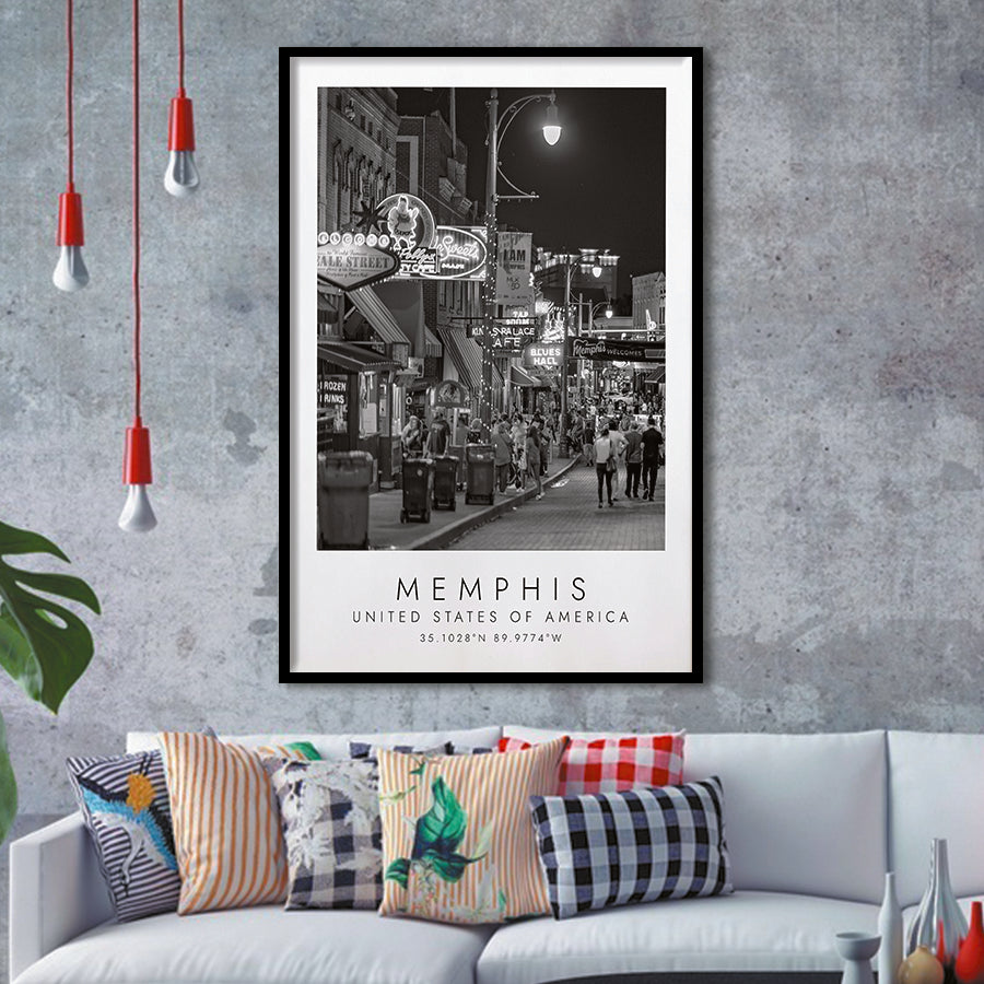 Memphis, Usa 1 Black And White Art Framed Art Prints Wall Art Decor, Framed Picture