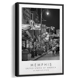 Memphis, Usa 1 Black And White Art Framed Canvas Prints Wall Art Home Decor, Floating Frame