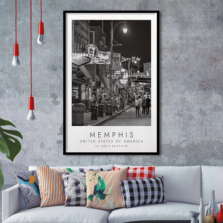 Memphis, Usa Black And White Art Framed Art Prints Wall Art Decor, Framed Picture