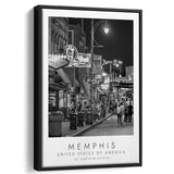 Memphis, Usa Black And White Art Framed Canvas Prints Wall Art Home Decor, Floating Frame