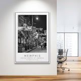 Memphis, Usa Black And White Art Framed Canvas Prints Wall Art Home Decor, Floating Frame
