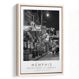Memphis, Usa Black And White Art Framed Canvas Prints Wall Art Home Decor, Floating Frame