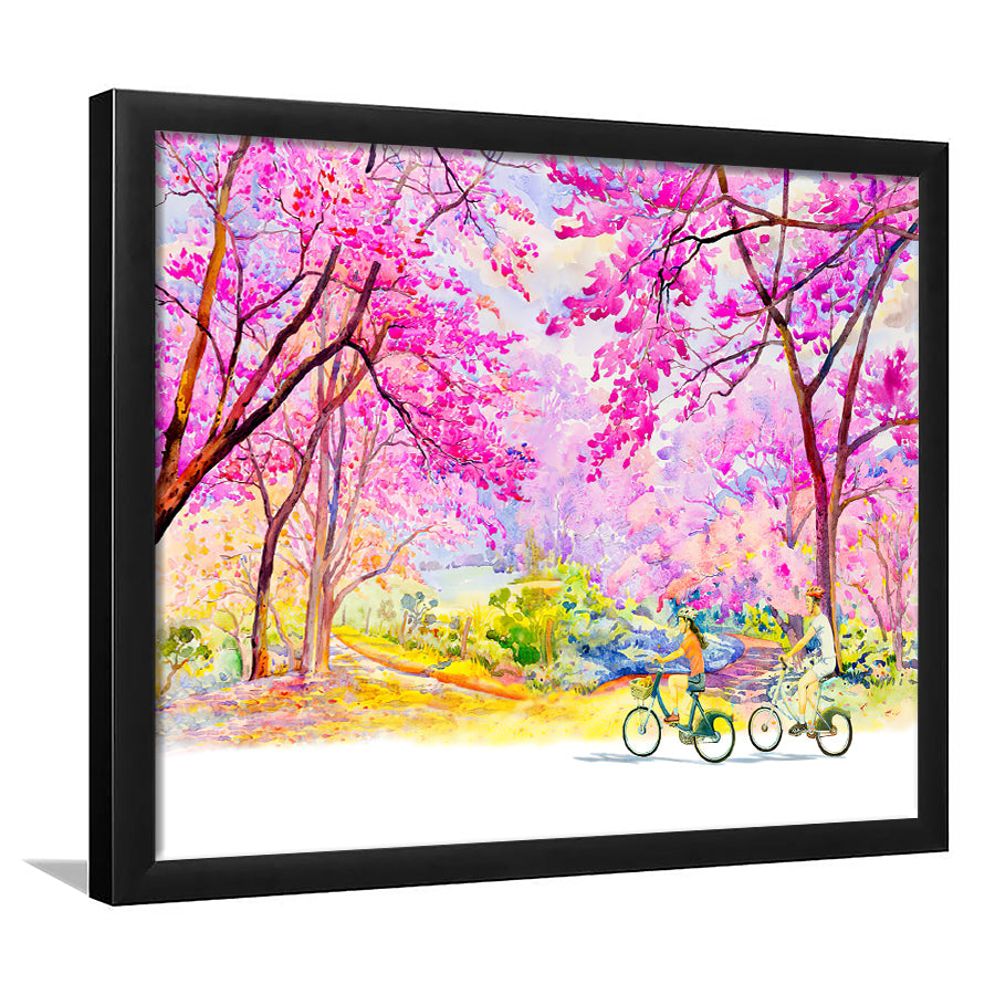 Men And Women Travel Ride Bicycles Framed Wall Art - Framed Prints, Art Prints, Print for Sale, Painting Prints