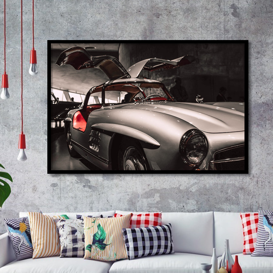 Merbenz 300Sl Hot Car Old Supper Car Framed Art Print Wall Decor - Painting Art, Framed Picture, Home Decor