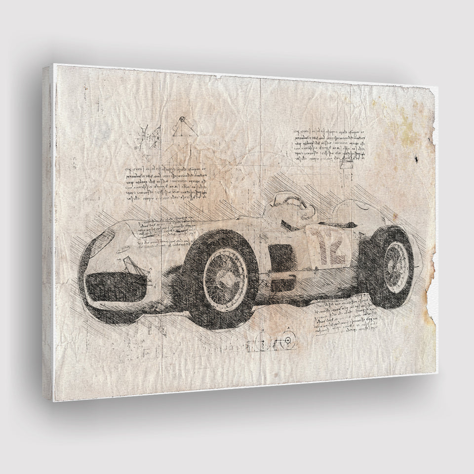 Mer benz w196 1954 Da Vinci Style Canvas Prints - Painting Canvas, Wall Art,Old Car, Prints for Sale,Wal Decor, Home Decor