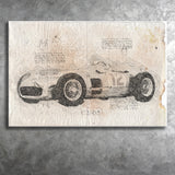 Mer benz w196 1954 Da Vinci Style Canvas Prints - Painting Canvas, Wall Art,Old Car, Prints for Sale,Wal Decor, Home Decor