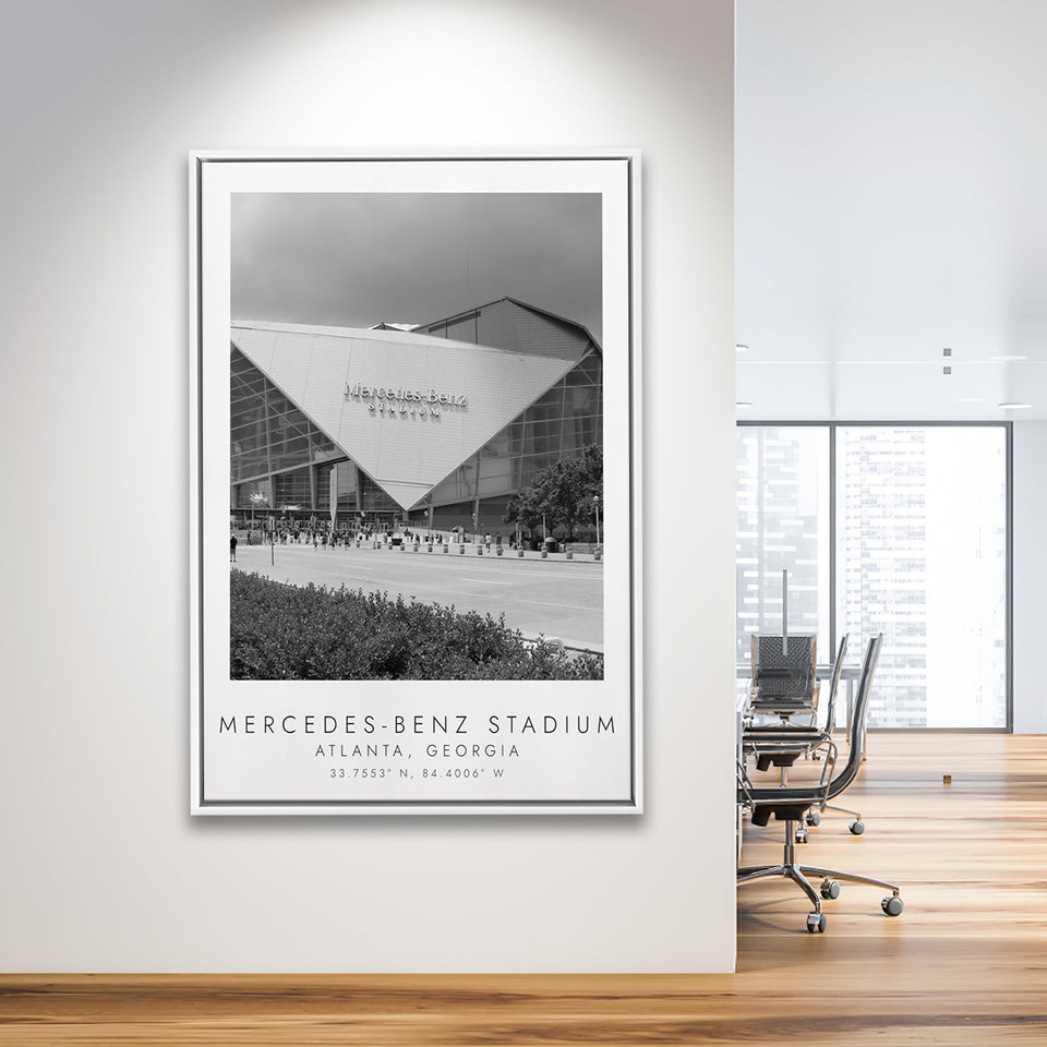 Mercedes-Benz Stadium Atlanta Falcons Football Lovers Black And White Framed Canvas Prints Wall Art Home Decor, Floating Frame