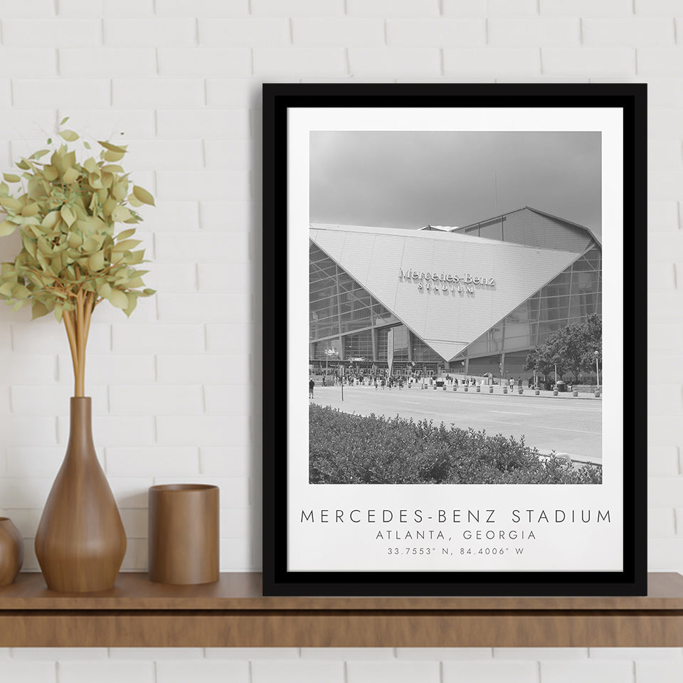 Mercedes-Benz Stadium Atlanta Falcons Football Lovers Black And White Framed Canvas Prints Wall Art Home Decor, Floating Frame