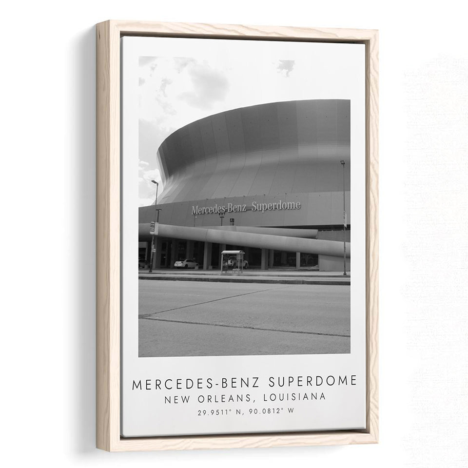 Mercedes-Benz Superdome New Orleans Saints Black And White Art Framed Canvas Prints Wall Art Home Decor, Floating Frame