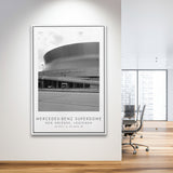 Mercedes-Benz Superdome New Orleans Saints Black And White Art Framed Canvas Prints Wall Art Home Decor, Floating Frame